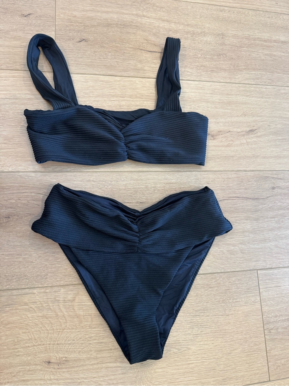 L Space Black High-Waist Textured Bikini Set
